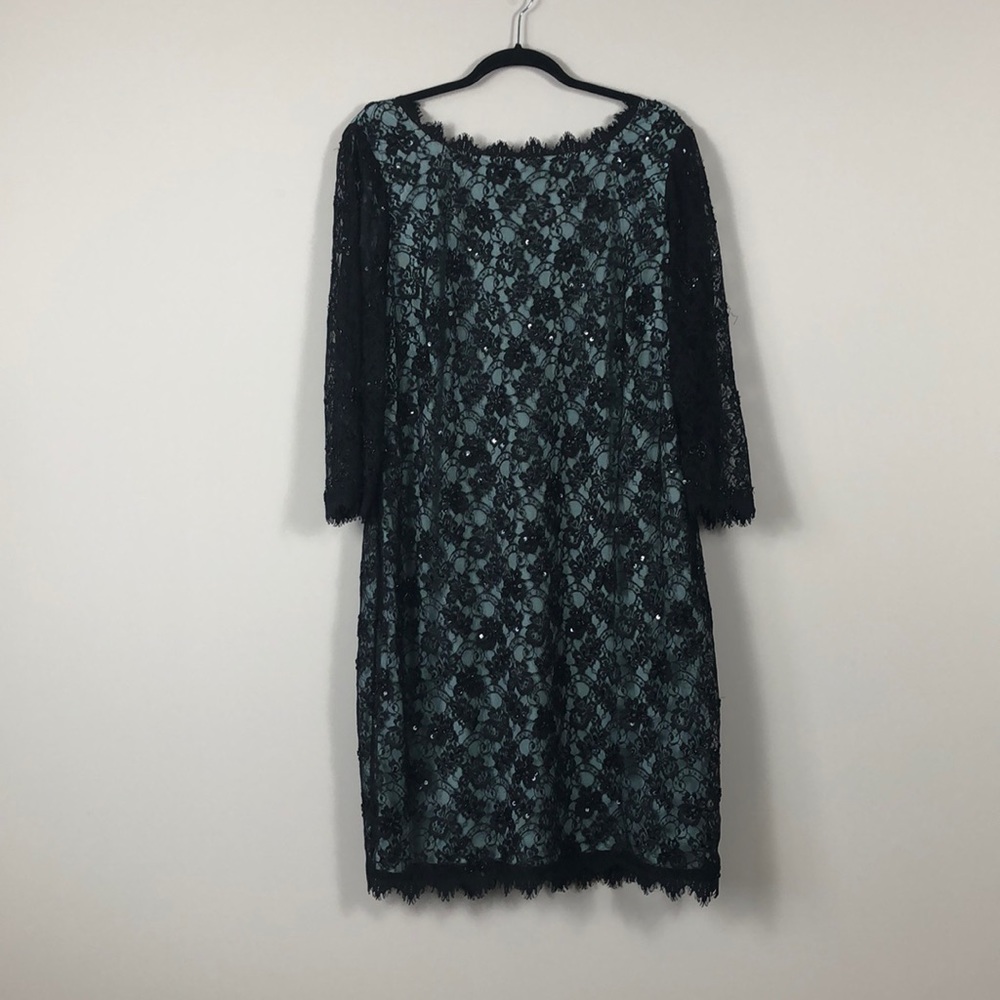 Adrianna Papell Mint Black Lace Beaded Dress